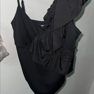 Elegant Black Ruffled Women's bodysuit